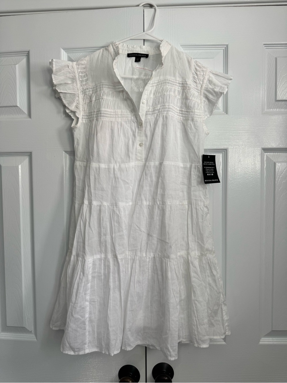 White Cotton Ruffle Sleeve Knee-Length Oversized Dress Sz XS Flowy Lightweight